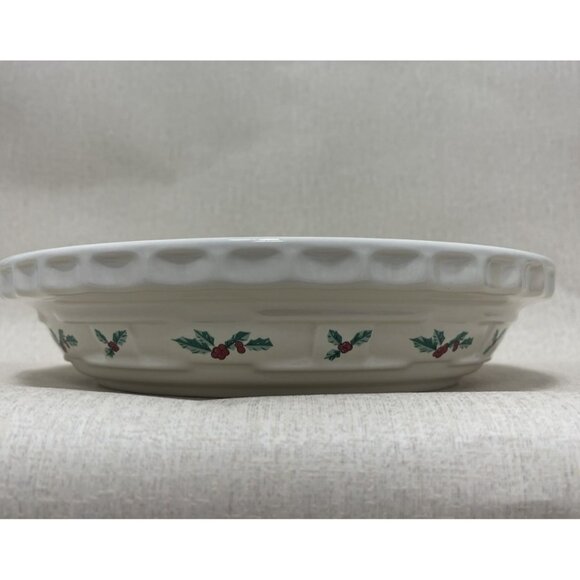 Longaberger Traditional Holly Pie Plate Christmas USA made 10 in - Picture 3 of 7